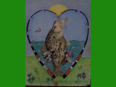 father and son fishing poles in shape of heart